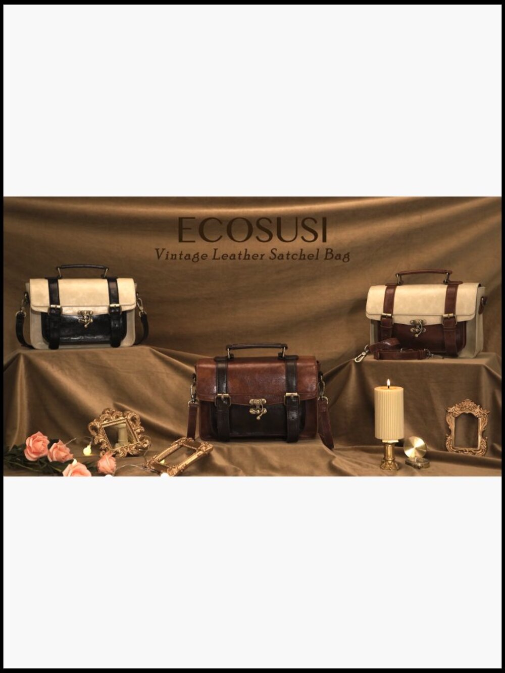 Vintage Faux Leather Satchel Crossbody Messenger Bag Work Classic Purse - Picture 7 of 7